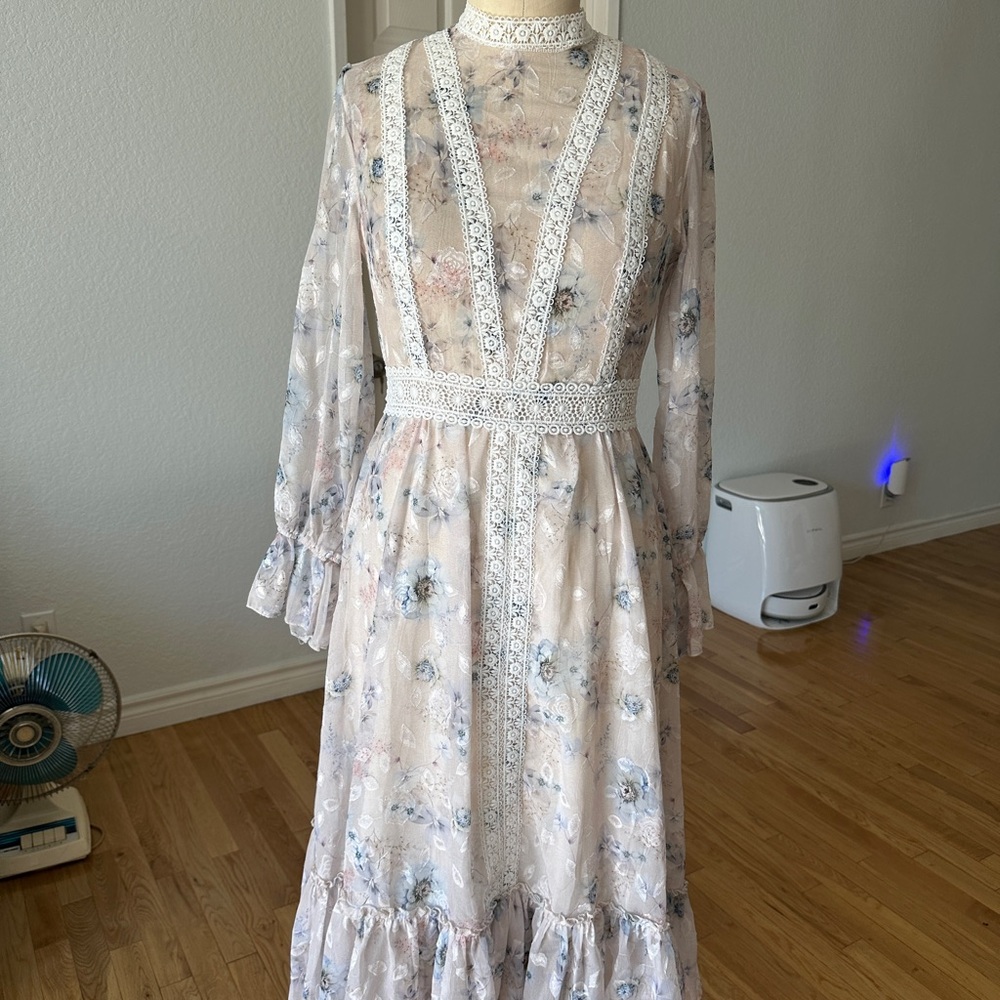 Chic Tan and Gray Ruffled Tiered Sundress